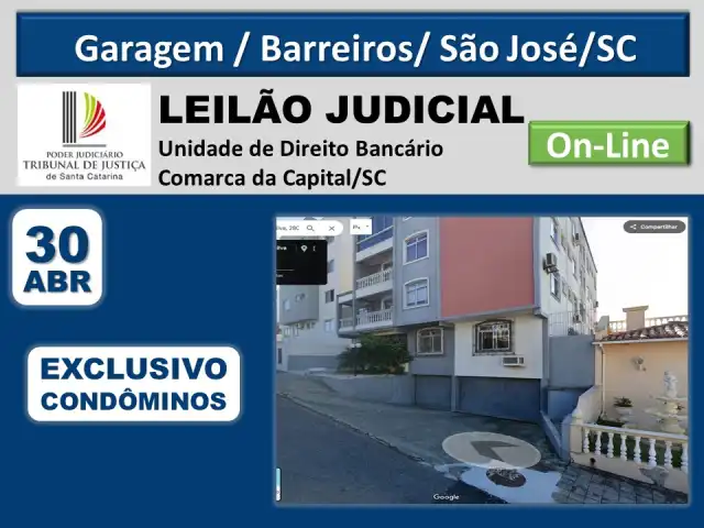 Vaga de garagem com 26m² de área, edifício residencial, Barreiros, São José/SC.