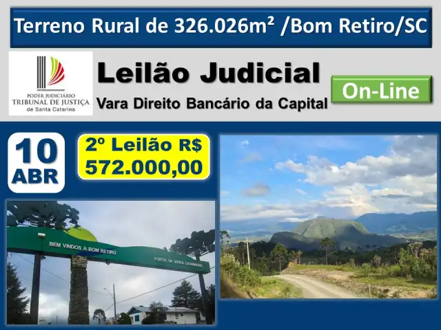 TERRENO RURAL, com 326.026m² , situado na Estrada Bom Retiro – Limeira, Papuãn, Bom Retiro/SC