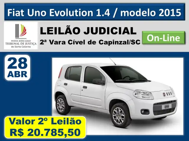 automóvel FIAT / UNO EVOLUTION 1.4 (nacional), ano/mod. 2014/2015