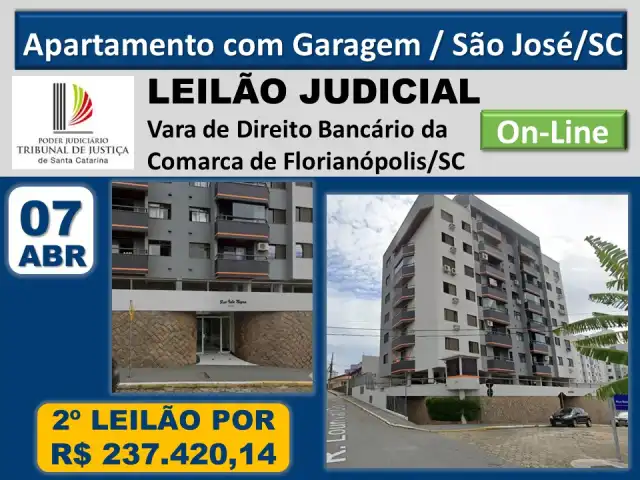 Apartamento de 82,68m², com garagem, no Bairro Barreiros, São José/SC.