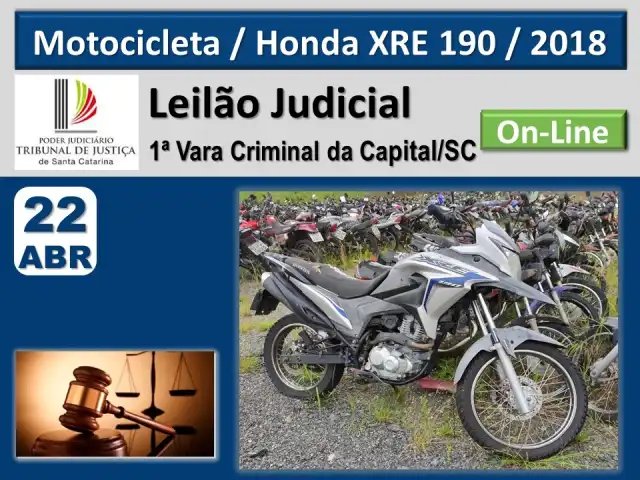 Motocicleta marca/modelo HONDA  / XRE 190, ano/modelo 2018/2018.