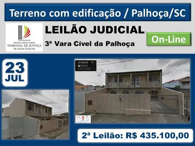 Terreno com edificação em alvenaria, Bairro Passa Vinte, Palhoça/SC.