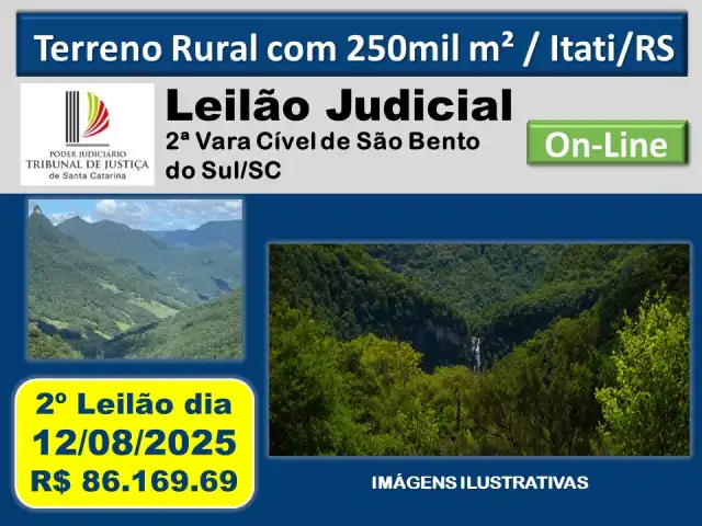 Terreno Rutal com 250 mil m² na Cidade de Itati/RS
