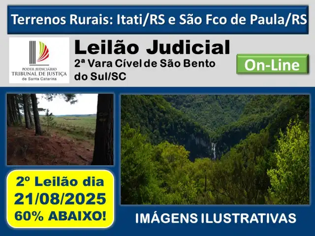 Terrenos Rurais nas Cidades de de Itati/RS e São Francisco de Paula/RS.