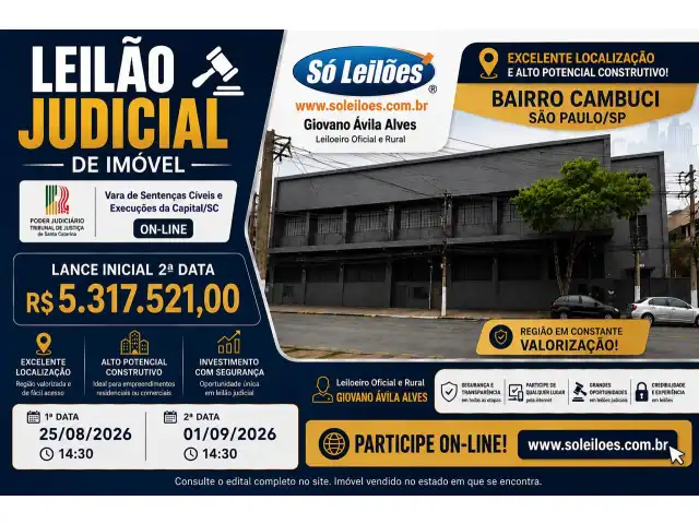 TERRENO COM 1.628,40m² de área, Bairro Cambuci, São paulo/SP