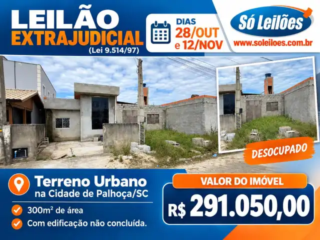 Terreno Urbano em Palhoça/SC com edificação