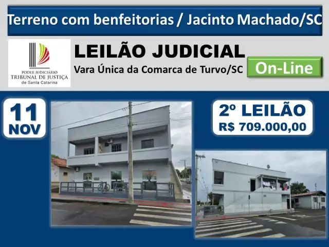 Terreno Urbano de 468,75m², com benfeitorias em Jacinto Machado/SC