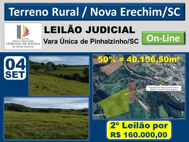 TERRENO RURAL COM 40.156,50M² DE ÁREA NA CIDADE DE NOVA ERECHIM/SC