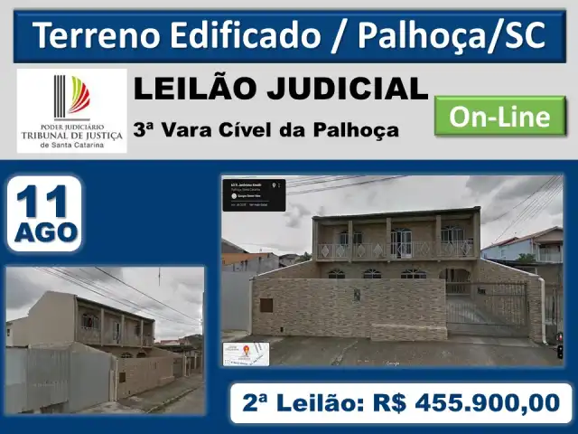 Terreno com edificação em alvenaria, Bairro Passa Vinte, Palhoça/SC.