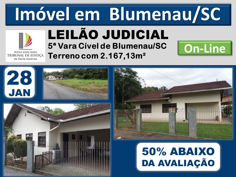 TERRENO URBANO, em Blumenau/SC, com 2.167,13m², edificado com uma CASA de ALVENARIA.