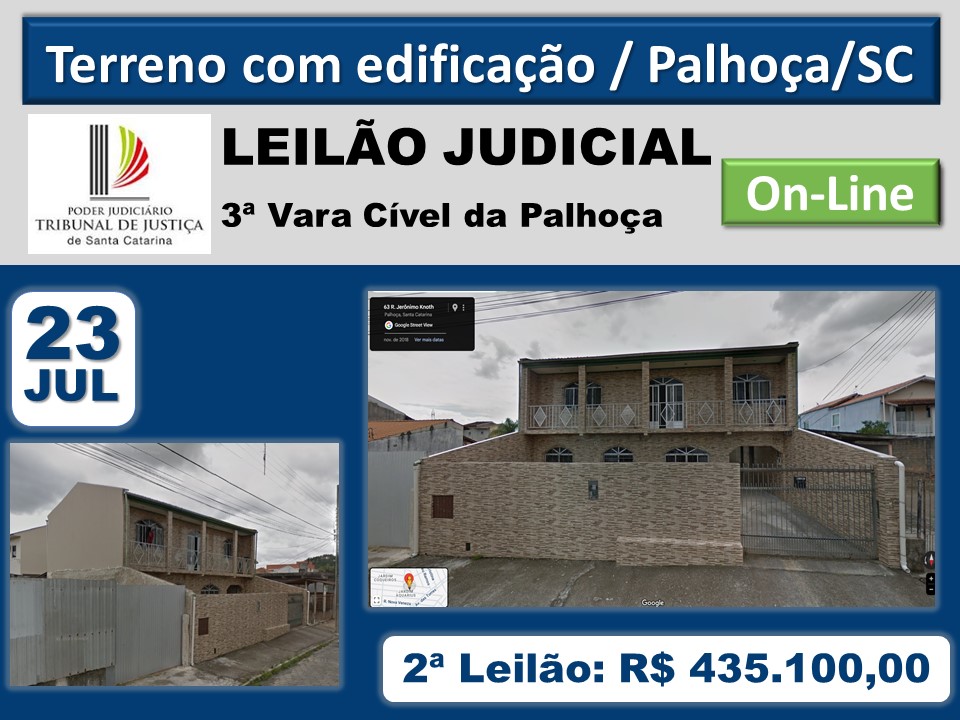 Terreno com edificação em alvenaria, Bairro Passa Vinte, Palhoça/SC.
