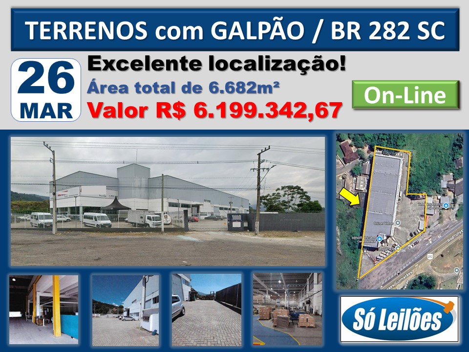 TERRENOS COM GALPÃO CONSTRUÍDO, AS MARGENS DA BR282/SC, KM19, Nº 566, PALHOÇA/SC.