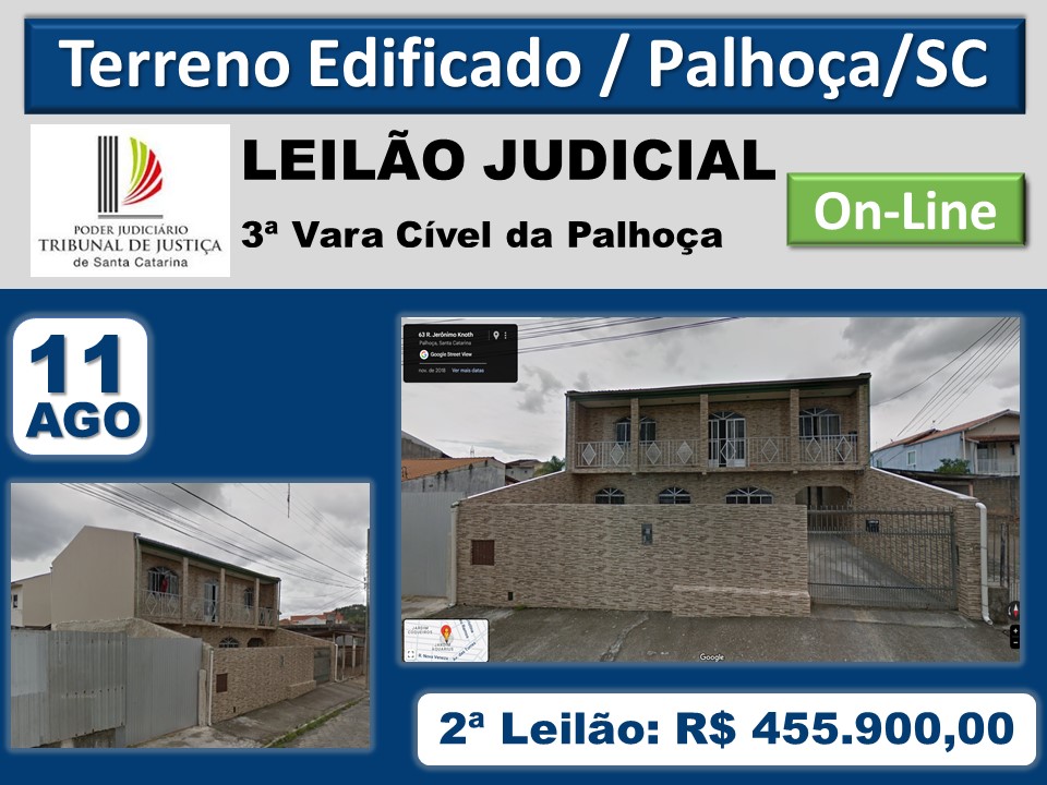 Terreno com edificação em alvenaria, Bairro Passa Vinte, Palhoça/SC.