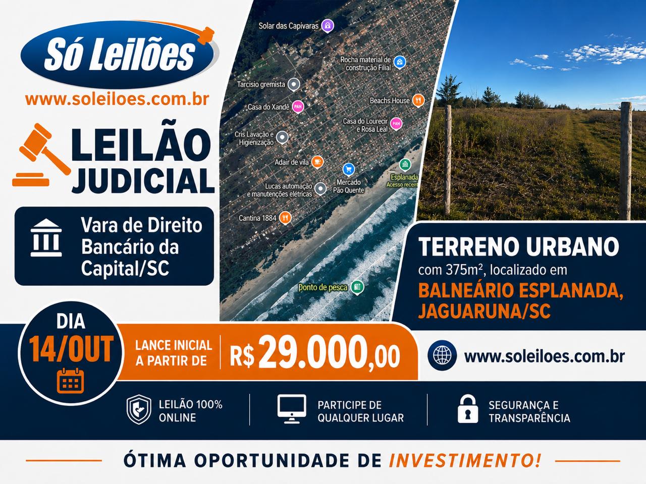 Terreno com  375m² em JAGUARUNA/SC