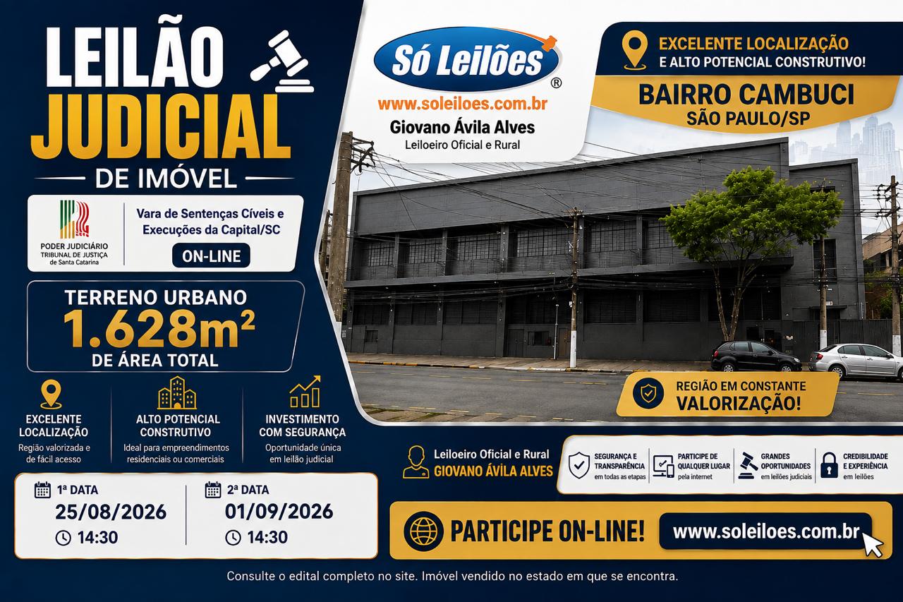 TERRENO COM 1.628,40m² de área, Bairro Cambuci, São paulo/SP